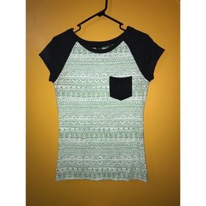 Mint green and grey t shirt with white pattern